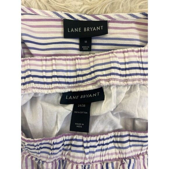 Lane Bryant White Purple Striped Skirt Top Set Plus Sz 16 Cotton Spring Smocked - Picture 6 of 12